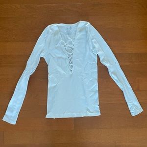 Free People - Intimately - White Stretchy Fitted Top w/lace-up front